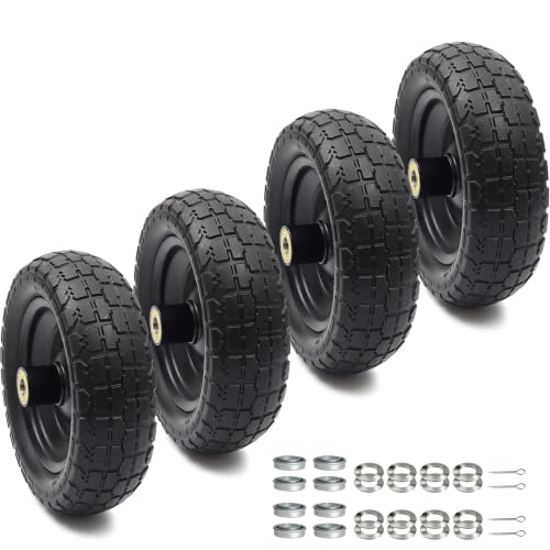 AR-PRO (4 Pack) 10" Solid Flat Free Tire and Wheel, 5/8" Bore - size: 10" Solid Tire (4-Wheel)