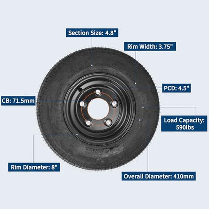 GarveeTech 2-Pack Trailer Tire On Rim 4.80-8 480-8 4.80x8 Trailer Tires and 5 Lug on 4.5 in PCD 8 in Wheels 6PR Black - size: 4.80-8