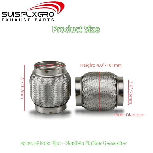 Exhaust Flex Pipe (Interlock Lining OEM-Grade) 100% Stainless Steel SS304 For Heavy Duty and Cars (1 PC, 3X4) - size: 3X4