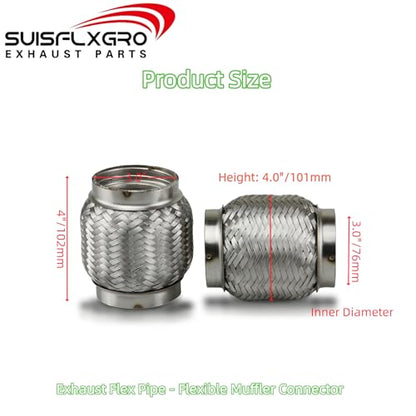 Exhaust Flex Pipe (Interlock Lining OEM-Grade) 100% Stainless Steel SS304 For Heavy Duty and Cars (1 PC, 3X4) - size: 3X4
