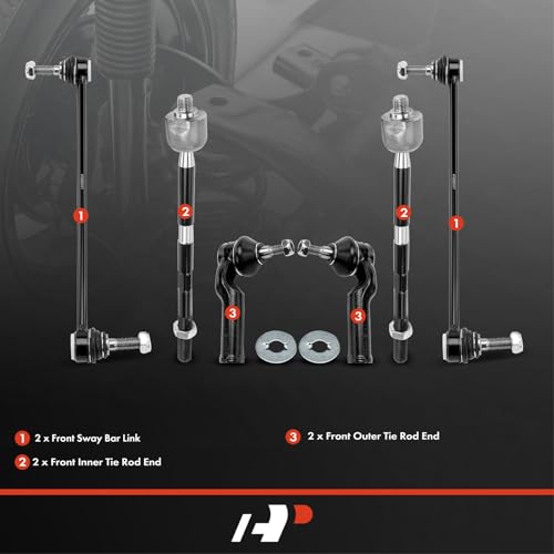 A-Premium 6Pcs Suspension Kit, Front Sway Bar Link, Inner Outer Tie Rod End