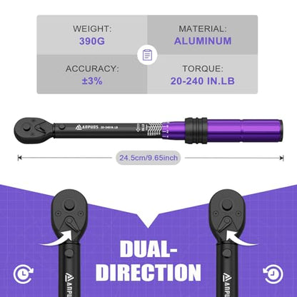 ANPUDS 1/4 Inch Drive Click Torque Wrench, 20-240 in.lb/2.3-27.1 Nm - size: 20-240 in.lb