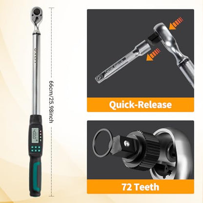 1/2” Digital Torque Wrench Set 8.9-295 ft-lb/12-400 Nm, ±2% Accuracy, LED & Buzzer Alerts, with 3 Adapters (1/4", 3/8"& Extension Bar), Industrial CR-V Steel for Car, Motorcycle, Bike Repair - size: 1/2", 8.9-295 ft-lb (12-400 Nm)