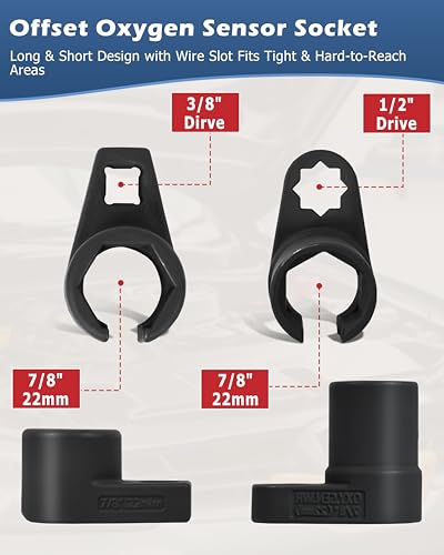 DAYUAN 5Pcs O2 Oxygen Sensor Socket Set, Oxygen Sensor Remover Tool Kit - size: 5Pcs-Red