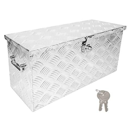 24 Inch Tool Box Flatbox Truck Bed Toolbox,RV Storage Organizer,Truck Tools Chest Box With Side Handle & Lock KeysCompatible with Trailer Pickup,Silver Aluminum 5 Bar Tread(24.2"x10.4"x11.8") - color: Silver, size: 24" x 10" x 13"