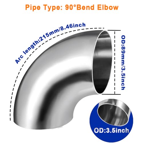 3.5 Inch 90 Degree SS304 Stainless Steel Bend Tube Exhaust Elbow Pipe for Car Modified Exhaust System 3.5" Piping Silver Tone，Stair Handrail(2PCS) - size: 3.5"