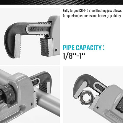 DURATECH 8-inch Aluminum Straight Pipe Wrench, Adjustable Plumbing Wrench - size: 8-inch, style: Straight