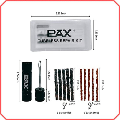 PAX 12 Pcs Tubeless Bike Tire Repair Kit, Includes Storage Canister, Plugger Tool, 10 Pcs Tire Plug Strips, Fast Flat Puncture Fix for MTB, Gravel and Road Bicycle Tires - Light Black - color: Light Black