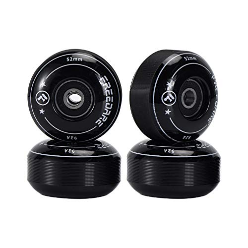 FREEDARE Skateboard Wheels 52mm and Bearings, Spacers Installed 92A for Street Tricks(Pack of 4) - color: black