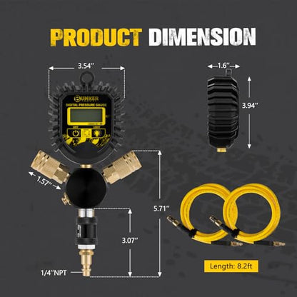 BUNKER INDUST 2 Tire Inflation Deflation System, Rapid High-Flow Air Up Down Kit with Digital Tire Pressure Gauge, 2 Wheels Off Road Tire Deflator Inflate-Up to 200" Wheelbase