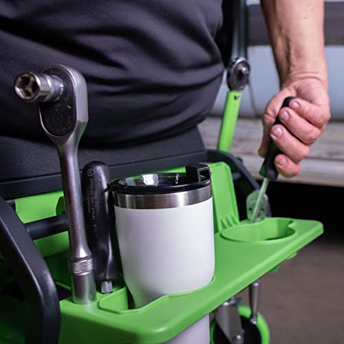 OEMTOOLS Sidekick Rolling Mechanic Stool – 5 Tool Trays, Cushioned Seat, 330 lb Capacity (Green)