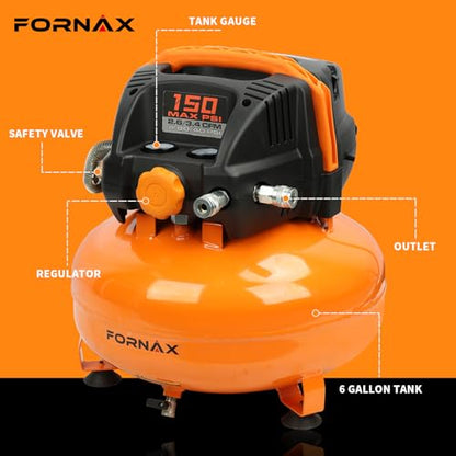 FORNAX Pancake Air Compressor with two couplers, 6 Gallon Portable Electric air compressor, 150 PSI, Oil -Free with 14 PCS Air Compressor Accessories Kit (Kits) - style: Kits