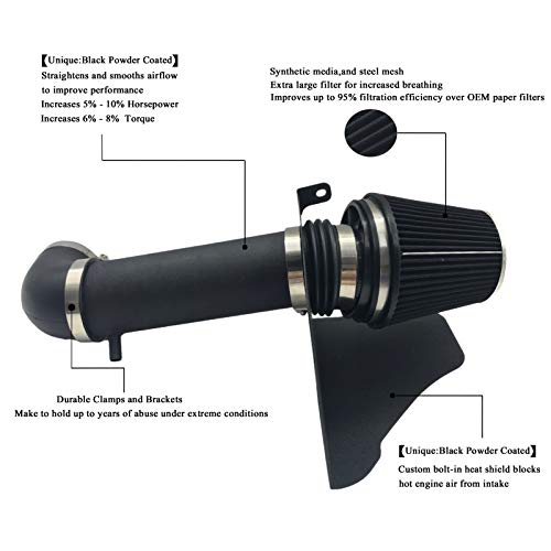 Intake Pipe Cold Air Intake Kit with Filter 2005-2010 Fit for Dodge/Chrysler (Challenger, Charger, 300) 5.7L 6.1L V8 (Black Tube & Black Filter) - color: Black Tube & Black Filter