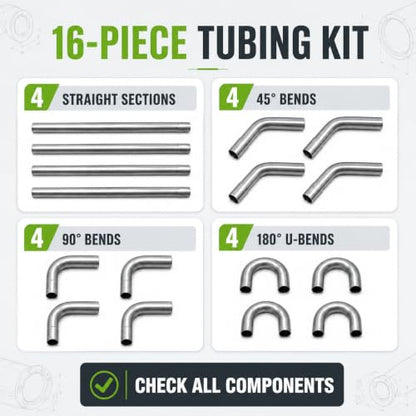 PartsFlow 16PCS 3" Universal Custom Exhaust Tubing Kit, Mandrel Bend Mild Steel Pipe Set with 180°/90°/45° Bends & Straight Pipes, High Flow DIY Performance Exhaust System Kit