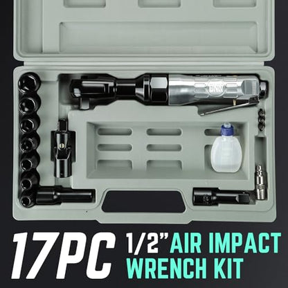 DNA MOTORING 17 PCS 1/2-Inch Air Ratchet Wrench Set 50 FT.-LB / 69 N.M Electric Ratchet Wrench Set for Repairs, Machinery Maintenance Assembly, W/Case, Sliver/Black, TOOLS-00529 - style: 17Pc Air Ratchet Wrench