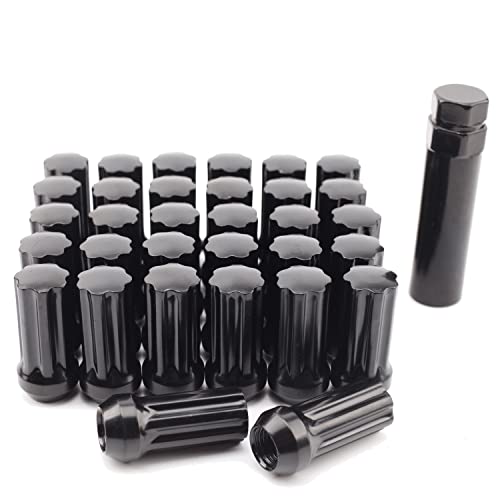 32+1 Black 7 Spline XL Lug Nuts M14x1.5 2" Closed End Conical Bulge Seat - size: 14mm × 1.5, style: 32 Count