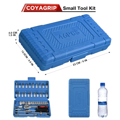 46PCS Socket Ratchet Wrench Set, 1/4 Inch Drive, Blue - color: Blue