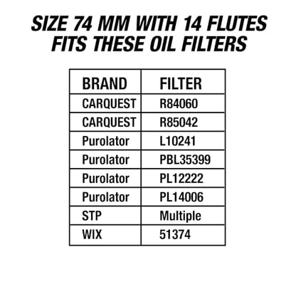 OEMTOOLS 74mm 14 Flute Oil Filter Wrench, Green, Blend - style: 74 mm 14 Flute