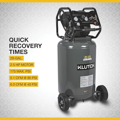 Klutch 29-Gallon Air Compressor, 2.5 HP, 120V, 175 PSI, 5.1 CFM at 90 PSI - size: 29 Gallon