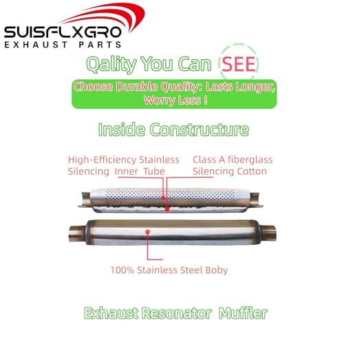 Exhaust Resonator, Straight Gasflow Design, Quiet and Deep Sound Muffler, Made of 100% Stainless (2.5X18/22 With Clamps) - size: 2.5X18/22- Clamps