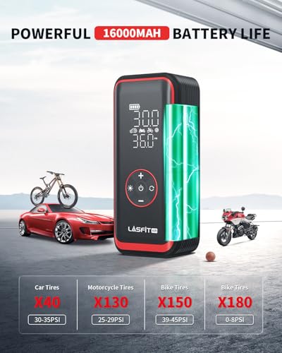 LASFIT TK1 Pro Tire Inflator Portable Air Compressor [5X Faster Inflation] 150PSI Tire Inflator 16000mAH Battery Operated Air Pump for Car Tires with Digital Pressure Gauge, Smart Auto Stop - style: TK1 Pro