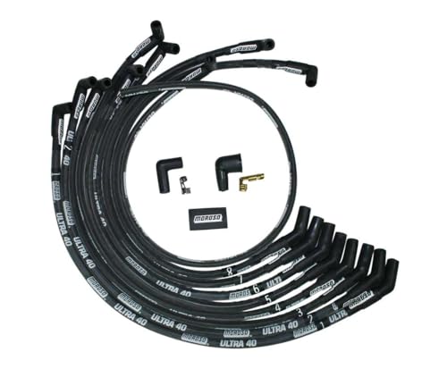 Moroso 73833 Black Sleeved Ultra 40 Spark Plug Wire Set, Fits Small Block Ford 289/302 w/ 135 Degree Plug Ends, HEI Distributor