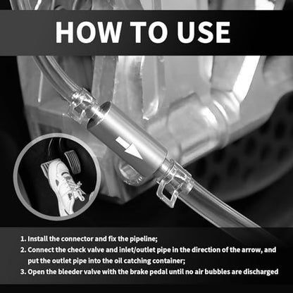Brake Bleeder Check Valve Kit with Connector&Dust Cover,Brake Bleeder Hose One Way Check Valve for Hydraulic System,Universal Brakes Bleeding Tool for Most Car Motorcycle Clutch