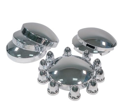 Mytee Products 2 Pack Steel Chrome Axle Wheel Cover Set - Includes (2) Front Hub Caps, (4) Rear Hub Caps, (60) Lug Nut Covers 33mm for Semi Truck | Axle Cover Combo Kit - size: 2 - Pack