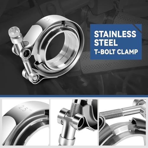 Auto Dynasty 2.5" V Band Clamp with Male/Female Flanges 304 Stainless Steel for Turbo and Exhaust Systems, Natural Metallic, Pack of 2 - color: Pack of 2, size: 2.5" OD