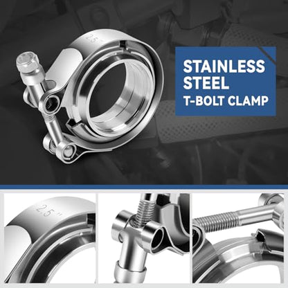 Auto Dynasty 2.5" V Band Clamp with Male/Female Flanges 304 Stainless Steel for Turbo and Exhaust Systems, Natural Metallic - color: Pack of 1, size: 2.5" OD
