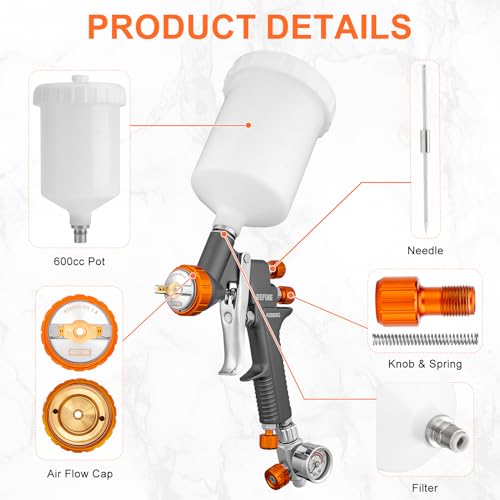 REFINE HVLP Air Spray Paint Gun Kit 1.4/1.8/2.0mm Nozzle & Air Regulator