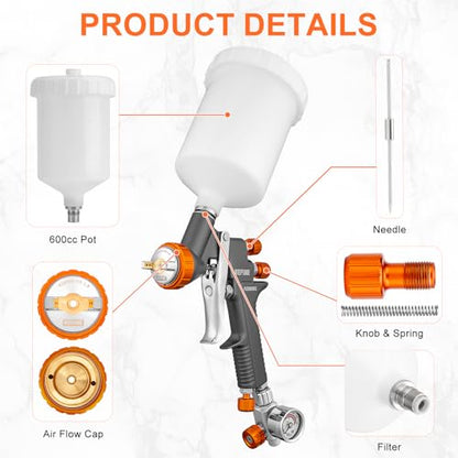 REFINE HVLP Air Spray Paint Gun Kit 1.4/1.8/2.0mm Nozzle & Air Regulator