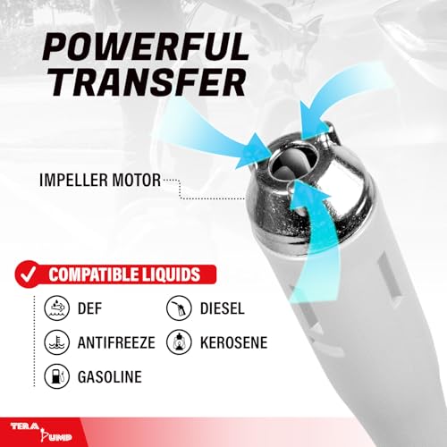 TERA PUMP Battery Powered Fuel & Water Transfer Pump, 2.6 GPM with Flow Control Nozzle, Squeeze Handle & Extra-Long Discharge Hose, 2 AA Batteries (Not Included) - style: Flow Control Nozzle