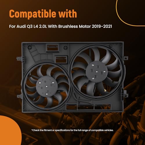 maXpeedingrods Dual Radiator Cooling Fan Assembly w/Brushless Motor for Audi Q3 2019-2021 2.0L, 3Q0121205B VW3115125 5WA121203T - size: 3Q0121205B