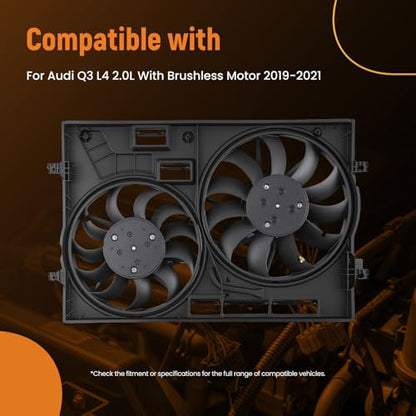 maXpeedingrods Dual Radiator Cooling Fan Assembly w/Brushless Motor for Audi Q3 2019-2021 2.0L, 3Q0121205B VW3115125 5WA121203T - size: 3Q0121205B