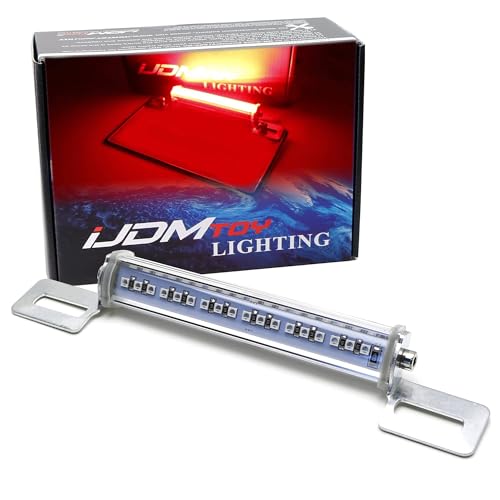 iJDMTOY Universal Fit Motorcycle License Plate Frame Mount w/Adjustable Angle Brilliant Red LED Illumination Light Bar, Compatible with Motorcycle, ATV, Dirt Bike, etc - style: Red