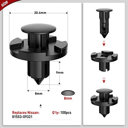 Nilight 100PCS Nylon Bumper Rivet Fender Clips OEM Replaces Nissan: 01553-093210 8mm,1PC Bonus Fastener Remover - color: For Nissan Infiniti