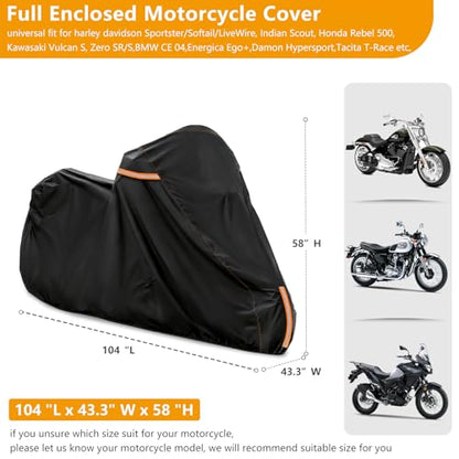 Full Enclosed Motorcycle Cover with Reflective Strips,104"W x 43"D x 59"H - size: 104"W x 43"D x 59"H