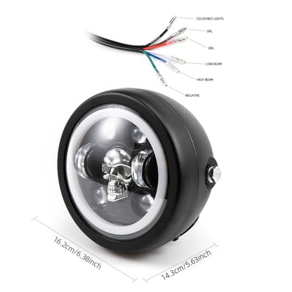 Motorcycle Headlight 5.75 inch Round LED with Mounting Brackets Assembly, Front Headlamp with DRL High/Low Beam for Cafe Racer E-bike Bobber Chopper (style D) - style: style D