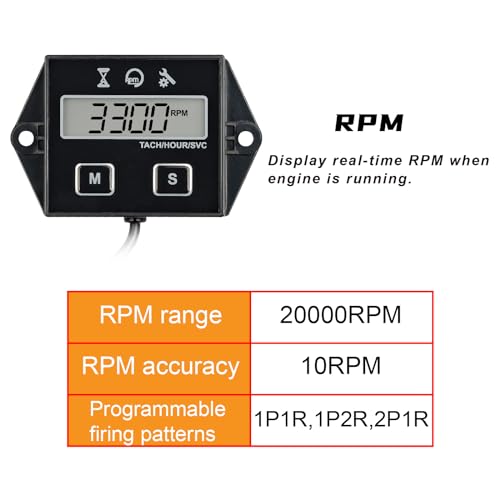 Digital Hour Meter Tachometer, Maintenance Reminder for Lawn Mower Tractor