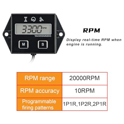 Digital Hour Meter Tachometer, Maintenance Reminder for Lawn Mower Tractor