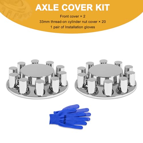 2 Front Axle Cover ABS Chrome Flat Top Kit with 33mm Thread-on Lug Nut Covers and Removable Center Caps for Semi Trucks - color: 2 Front