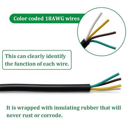 5 ft/1.5m 4-Way Trailer Wiring Harness,18AWG 4-Pin Flat Trailer Wire Extension Connector - size: 5FT
