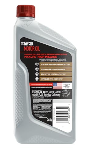 Valvoline MaxLife Extended Protection High Mileage 5W-30 Full Synthetic Motor Oil 1 Quart - size: 1 qt (Pack of 1), style: Premium Full Synthetic High Mileage