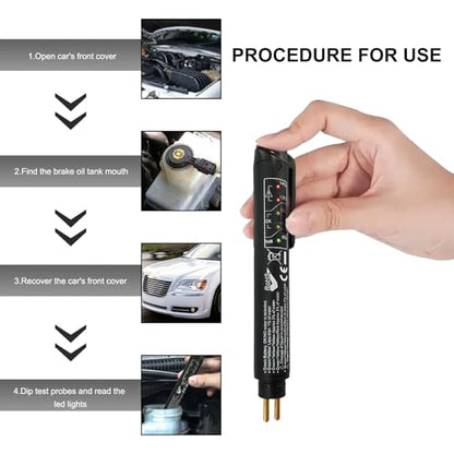 Brake Fluid Liquid Tester Pen, Car Diagnostic Testing Tool with 5 LED Indicators for DOT3 DOT4 DOT5.1 Brake Fluid, Hydraulic Oil Moisture Analyzer for Auto Engine Checking