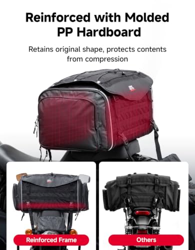 KEMIMOTO Motorcycle Travel Luggage Bags, Expandable Large Capacity Motorcycle Tail Bag, Waterproof Rear Rack Trunk, Motor Pannier Bag with Rain Cover and Straps 50L - size: 50L
