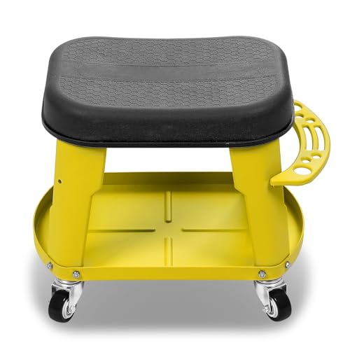 Auto Dynasty Mechanic Roller Stool, 300 LBS Capacity Rolling Creeper Garage Shop Seat with Tool Tray, Heavy Duty Mechanic Roll Repair Chair for Workshop Household Home Warehouse Office, Yellow - color: Yellow