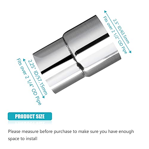 Universal 2.25" ID 2.5" ID Exhaust Pipe Adapter Connector Reducer 304 Stainless Steel 2.25 Inch to 2.5 Inch 2 1/4” ID to 2 1/2” ID kit - size: 2.25" ID to 2.5" ID