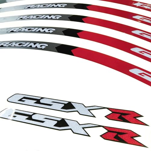 Motorcycle Front Rear Rim Wheels Edge Outer Rims Sticker Reflective Stripe Wheel Decals Compatible with Suzuki GSXR 600 750 1000 1300 250 (RED Grey) - color: Red Grey