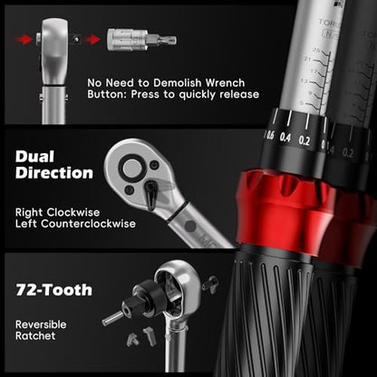 15pcs 1/4" Bike Click Torque Wrench Set, 3-25 N.m/2.21-18.43 Ft.lb - size: 15pcs Bike Torque Wrench Set